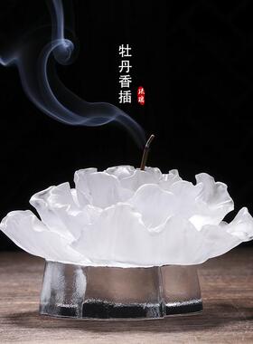 琉璃线香香薰炉牡丹花香插香炉家用室内香插莲花香座线香发光底座