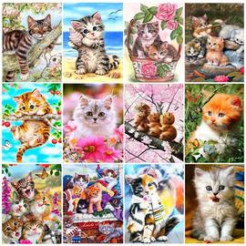 5D钻石画可爱猫咪十字绣满钻动物小猫图片贴钻画DIY钻石画定制