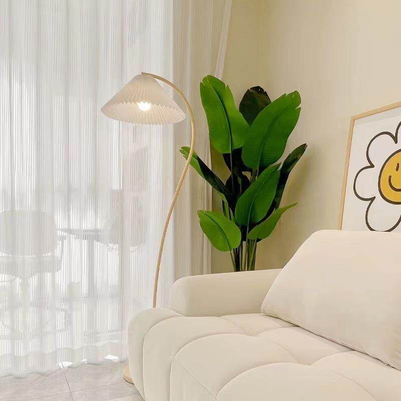 油台风落地灯百褶灯罩书房灯复古客厅奶卧室式灯网红立氛880围地