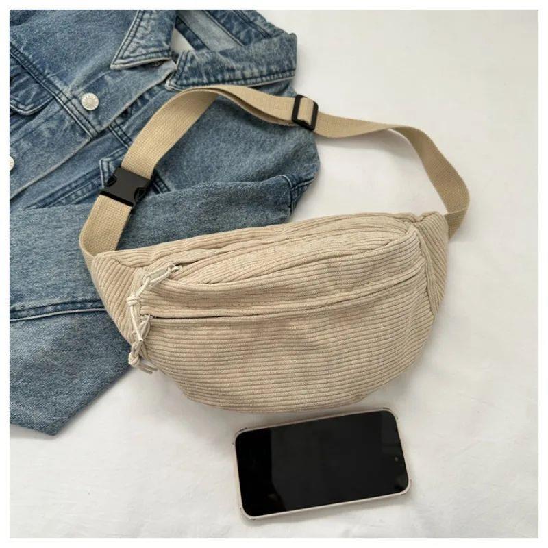 Corduroy Women Waist Bag Canvas Student Shoulder Crossbody C