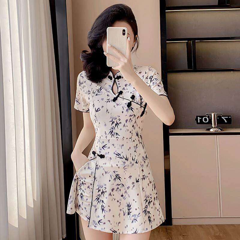 新中式足浴技师工作服足疗气质套装工装碎花国风养生会所旗袍女夏