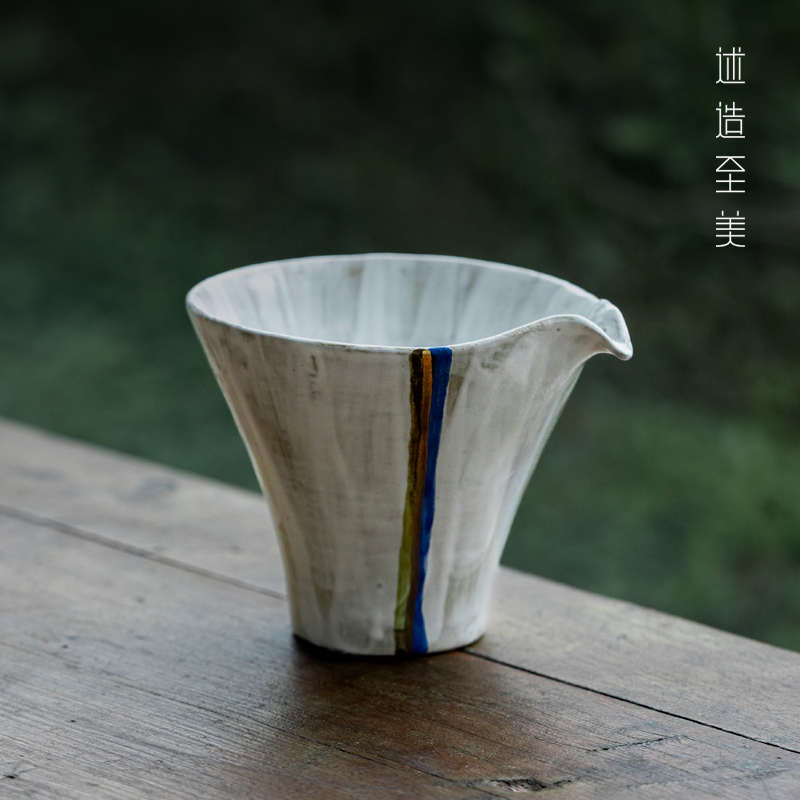 手绘描金粗陶公道杯日式功夫茶具陶瓷分茶器茶海鹰嘴防烫匀杯公杯