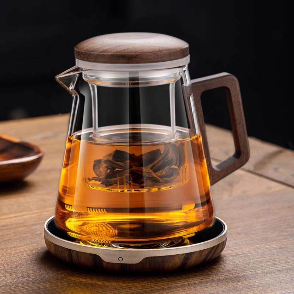 加厚玻璃泡茶壶茶水分离过滤泡茶杯带盖胡桃木冲茶器家用办公茶具