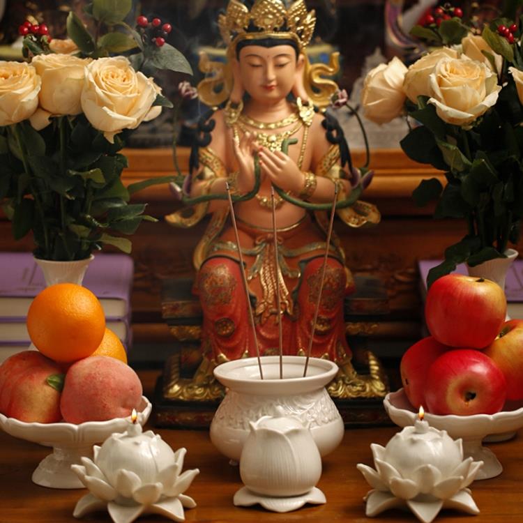 家用佛堂供佛观音大悲水净水杯贡杯莲花供水杯白瓷供杯清净淡雅