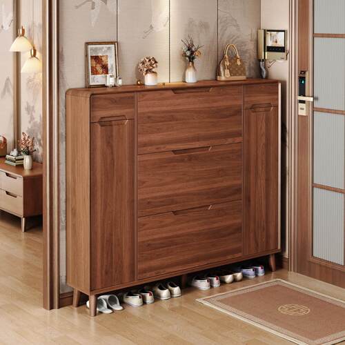 新中式超薄翻斗鞋柜家用门口实木色入户门玄关柜一体室内简易鞋架