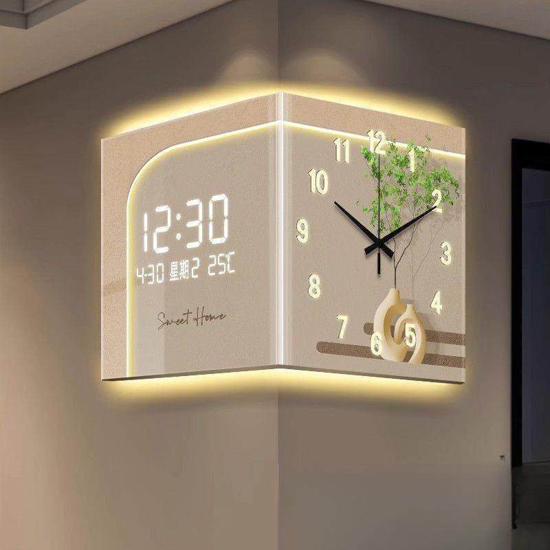 角新款创意8bFrf8EX轻奢转双现面挂钟简约代客厅钟表感应数静显音