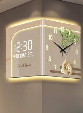 角新款创意8bFrf8EX轻奢转双现面挂钟简约代客厅钟表感应数静显音