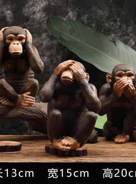 正品欧式动装饰摆件仿真大物猩咖啡厅酒吧办公怀室复猩古旧树脂工