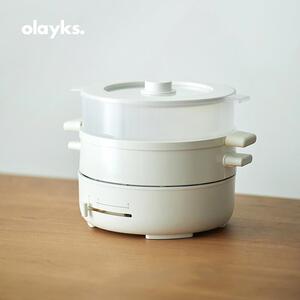 olayks欧莱克多功能分体料理锅鸳鸯锅家用涮烤火锅蒸煮煎炒电火锅