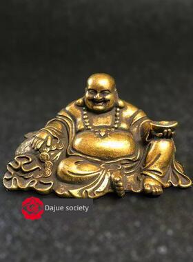 大肚弥勒佛像铜笑佛佛像汽车装饰品家庭办公室财富纯铜小茶宠物