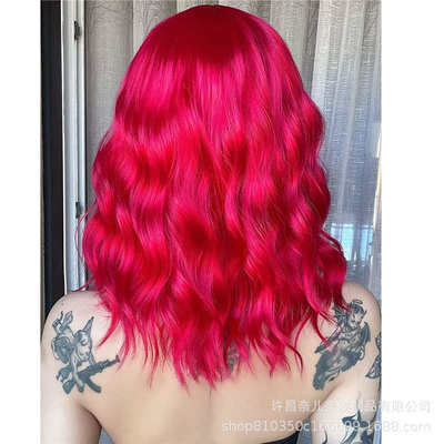 头头套中国波波齐wigs红短synthetic欧美卷发12英寸刘海