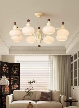 法式奶油风客厅吊灯中古主卧灯胡桃木美拉德风大厅竹节房间吊灯