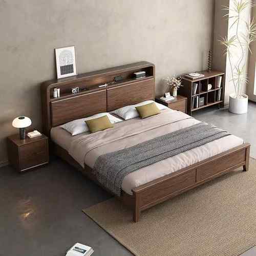 黑S814胡木.8米轻奢极简双1人大婚床1带.5米新款桃家用夜灯卧室实