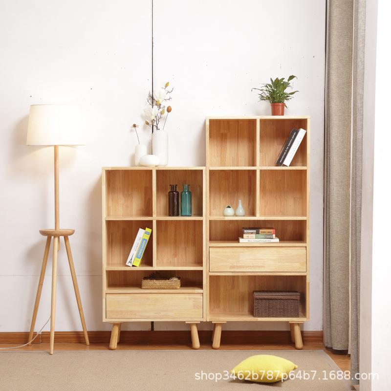 北欧书柜实木置物架落地书架四层五层储物柜收纳柜家具胡桃色