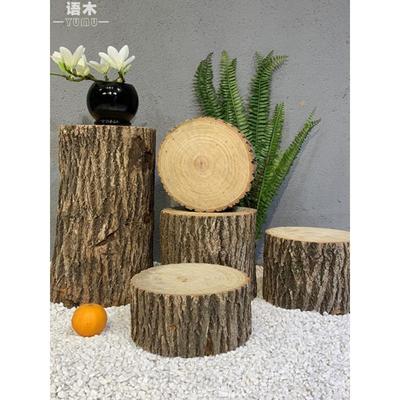 木墩 带树皮田园tian然树桩花架实木根雕香樟木原木摆件圆形包邮