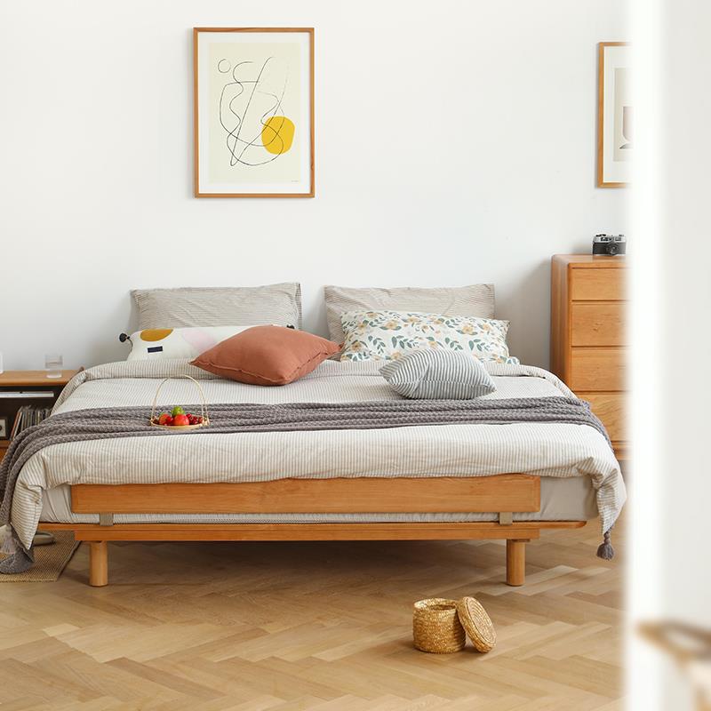 0无床DJQ头床木简J约1.8m小户型式樱日桃木榻榻米床架1.5双人实无