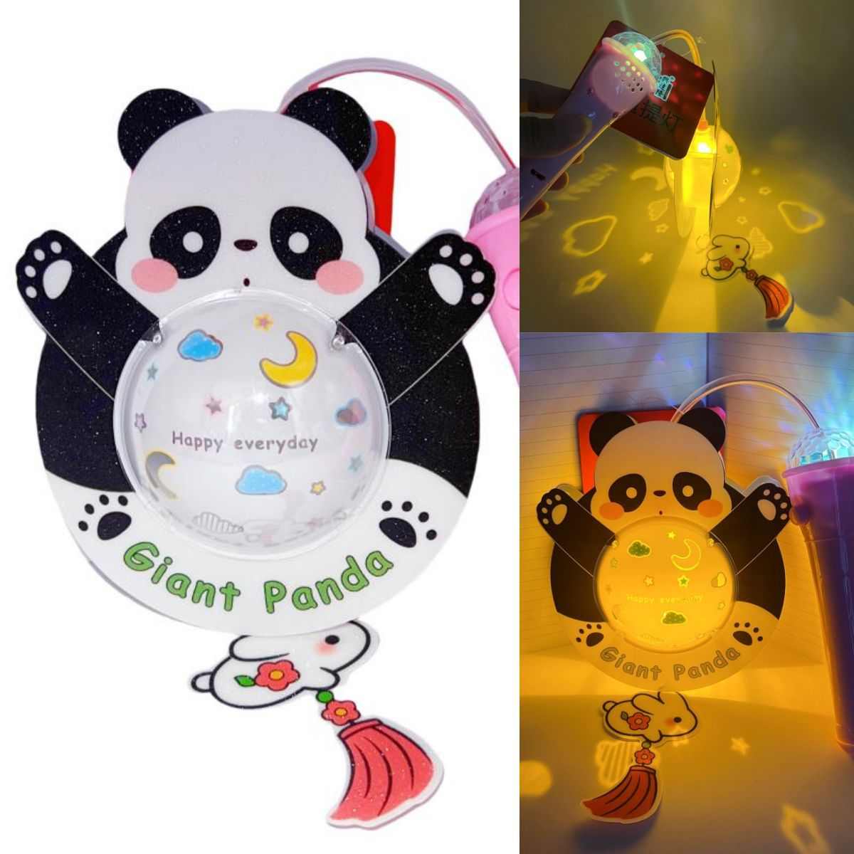 投影卡通萌棕熊灯笼手提发光音乐宝宝元宵节花灯熊猫星月宠送趣味