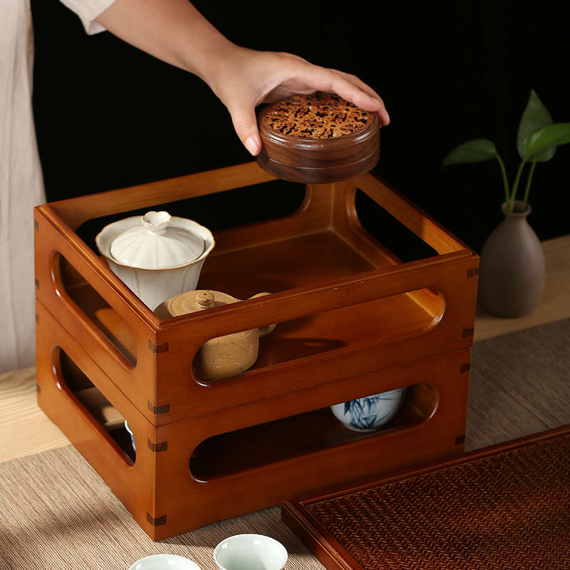 复古手工竹编竹制茶具收纳盒多宝阁茶柜收纳架茶台摆件杯架小茶台