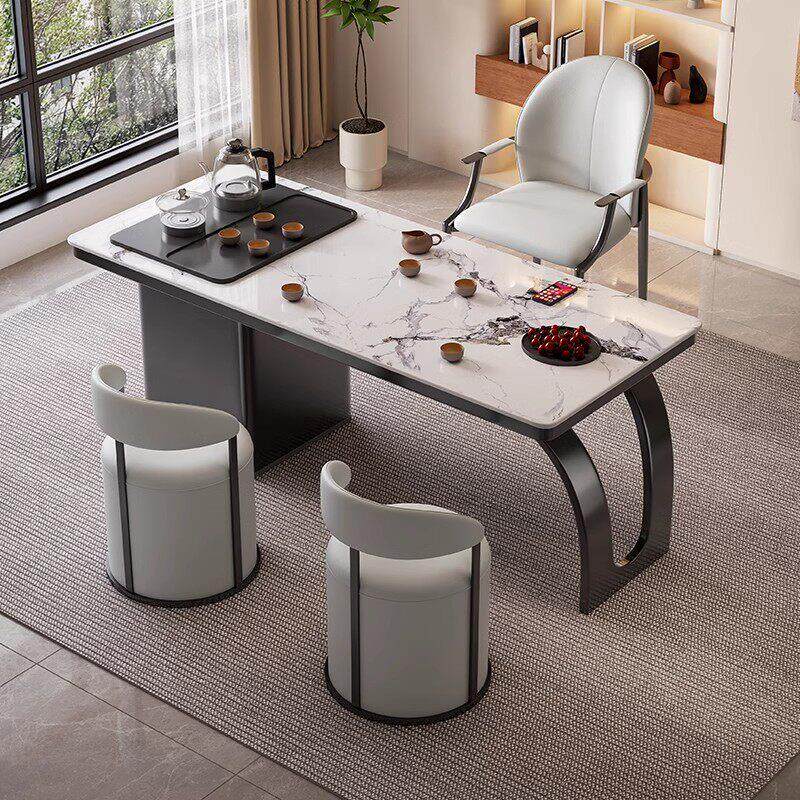 现代简约岩板茶桌椅组合阳台烧水壶一体套装办公室轻奢小茶台茶几