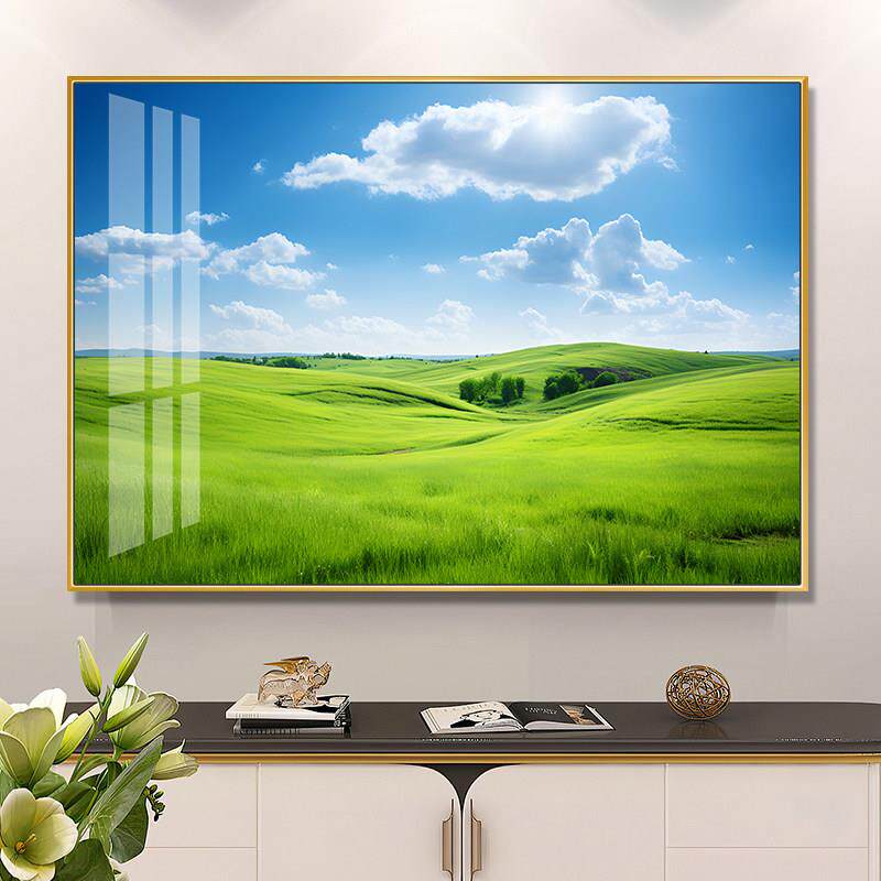 绿色草原景观装饰画现代极简主义客厅沙发背景墙壁画走廊过道餐厅