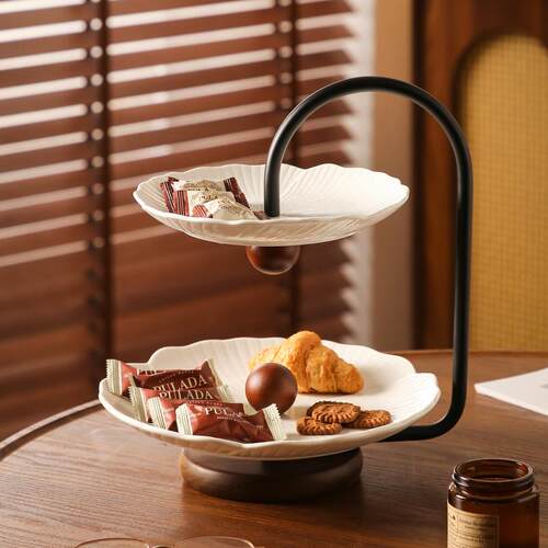 双层多层点心盘水果盘家用客厅陶瓷干 干果盘轻奢高级感零食盘糖