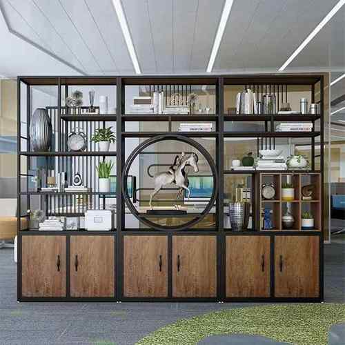 新中式博古架办公铁艺隔断置物架落地装饰书柜复古玄关书架展示架