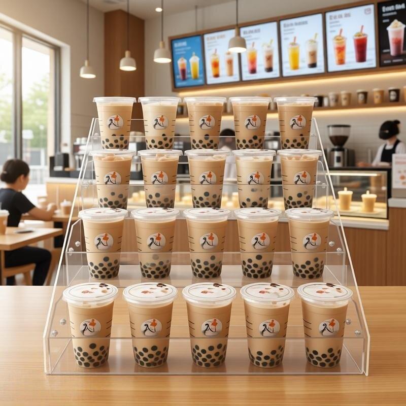 奶茶杯展示架水杯饮料矿泉水商用透明纸杯收纳架置物架陈列架吧台