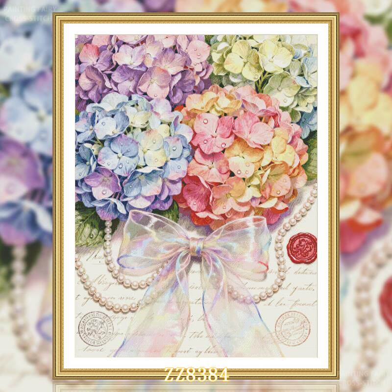 【ZZ8384-绣球花明信片】十字绣2026新款小件客厅餐厅花卉系列竖