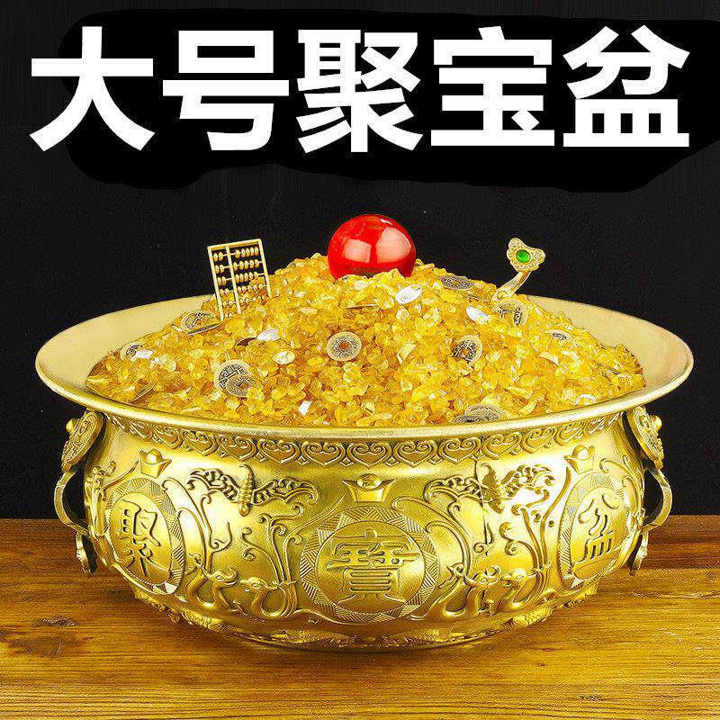 黄铜聚宝盆摆件双龙铜盆家居客厅店铺装饰工艺礼品摆饰开业礼品