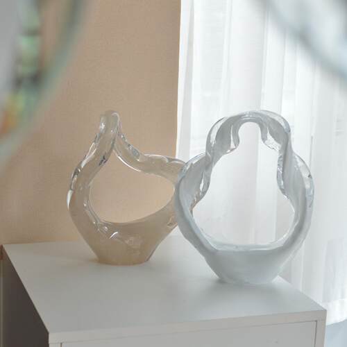 现代简约透飘带琉璃台花器花烛瓶麻团摆件饰品明装家居软样板间酒