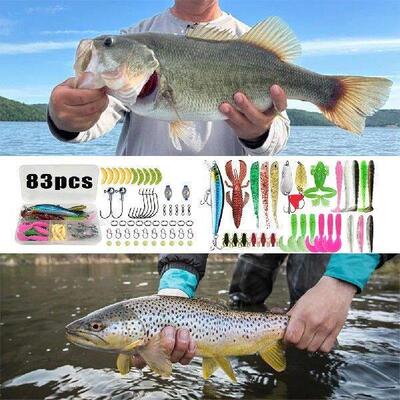 83pcs Fishing Lure Set Soft and Hard Bait Hooks Sinker
