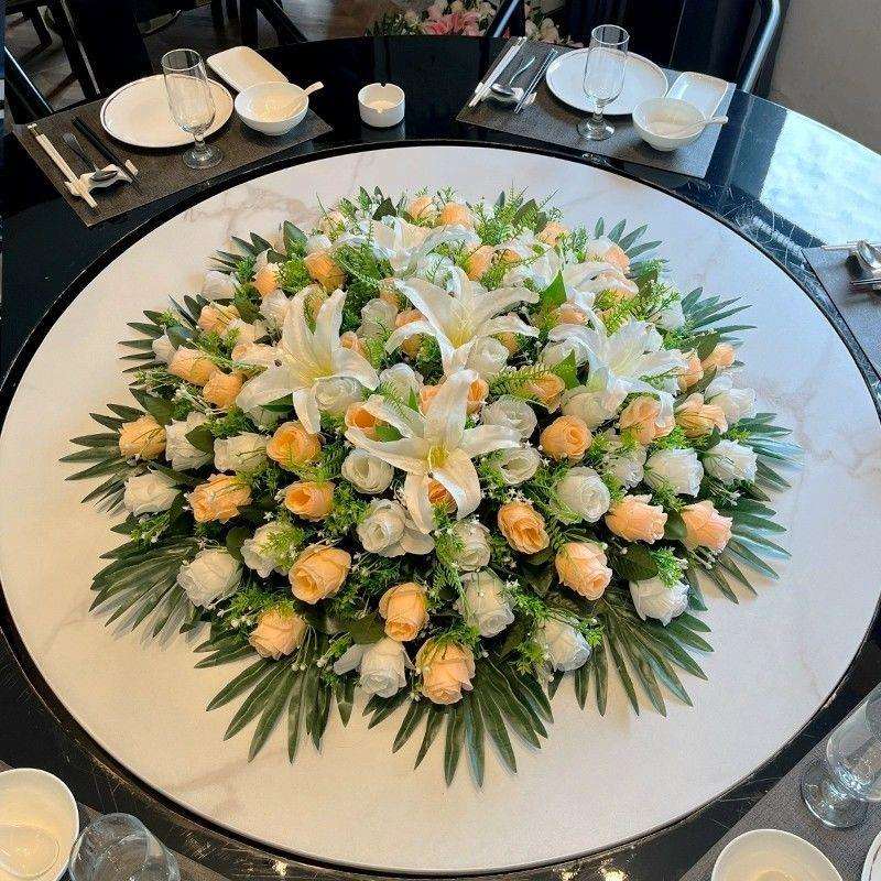 高档大型酒店餐桌花圆桌摆花仿真花餐厅转盘中间摆放台花假花装饰