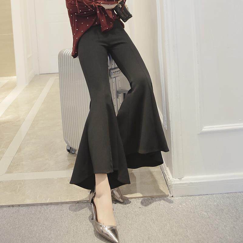 时尚品牌夏季瘦高腰纤细鱼尾大喇叭裤女士九分裤摆动裤修身Look阔
