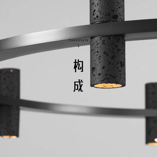 灯极简全铜客855吊灯现代简约设洞计感高端黑石圆环餐厅厅卧室大
