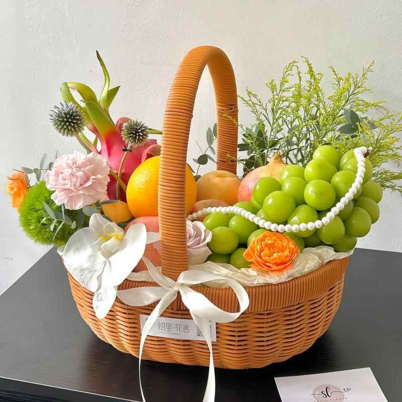 仿藤编织收纳篮子手提篮月子水果篮花艺水果礼盒节日伴手礼野餐篮
