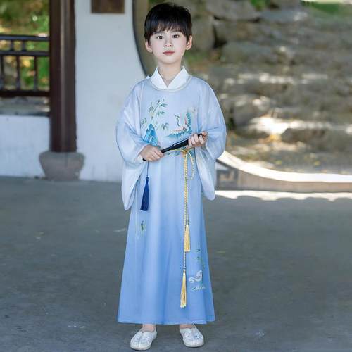 高档汉服国男童装女童春季20中25新款超仙国风表演唐装儿童古学演