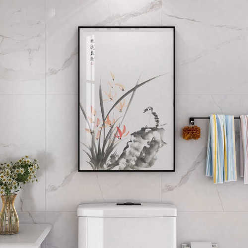 兰花免壁画卫生间中式洗手间装饰画挂画防水新浴室轻厕所奢钉打孔