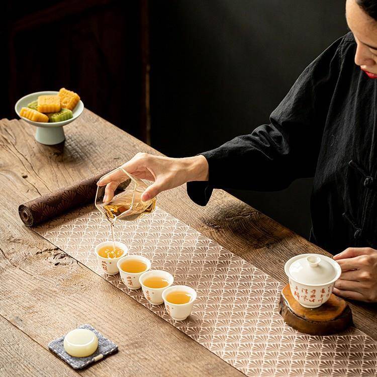 复古西阵织桌旗双面织锦茶席 日式干泡台布宋锦桌布茶席茶巾竹席
