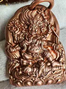 大黑天吊坠紫铜色精工精抛六臂大黑天侧挂藏传风格侧挂吊坠霸气