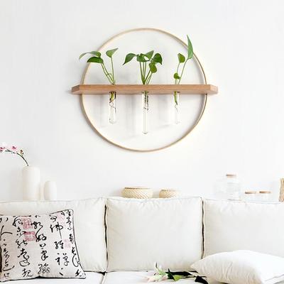 客厅墙饰花插墙面创意装饰玄关墙壁挂件茶室实木花器北欧日式墙饰