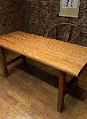 风北方老木茶桌长拼方形实木花桌子民宿餐桌做旧76499化老门板泡