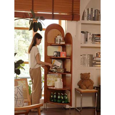 复中古编风藤原墙木转角柜子边置发储物书XMC41231花架客厅沙收纳