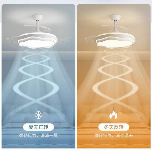 新款奶油隐形吊扇LED客厅电扇灯卧室一体家用灯具餐厅灯风扇吊扇