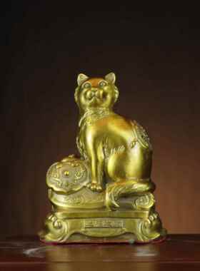 铜猫 铜如意猫 底座如意猫摆件 家居店铺装饰铜摆件