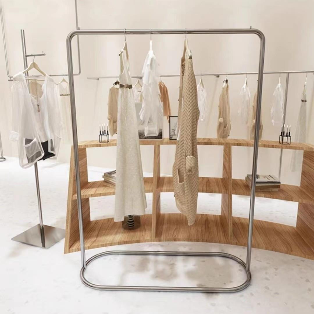 不锈钢落地挂衣架椭圆形中岛架女装架简约双排陈列架服装店展示架