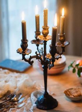 美式乡村铸铁蜡烛台餐桌摆件七夕烛光晚餐道具浪漫灯复古花园