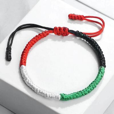 Palestine Israel Flag Bracelet Green Black Blue Rope Braid B