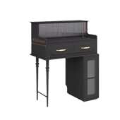 新款 复古梳妆台收纳化妆镜书桌一体中古风主卧黑色轻奢化妆桌 美式
