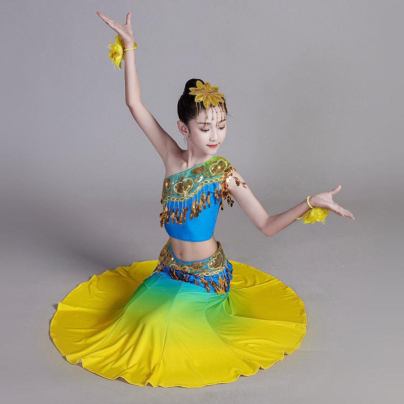 正品儿童演出傣服族舞蹈服民族儿童雀服装孔舞鱼尾裙服少儿民族表