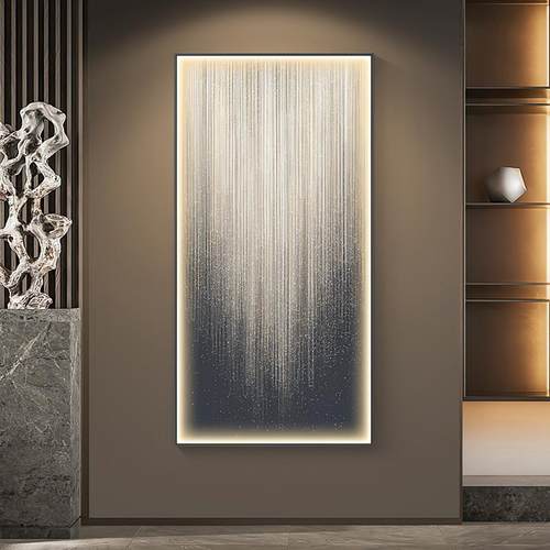 现代轻奢入户玄关装饰画高档简约led灯画竖版大气走廊过道发光画